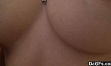 Busty Brunette Girlfriend Deepthroats with Piercings
