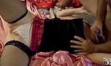 1609 - full - french amateur slut clothed satin black dress white panties red garter-belt heels and stockings doggystyle blowjob ass to mouth 😈