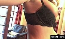 Cute Blonde In Sexy Lingerie Takes Selfies While She Masturbates