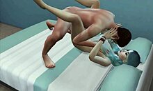 blue-haired slut watching a movie with stepfather, offering her pussy for anal sex