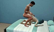 blue-haired slut watching a movie with stepfather, offering her pussy for anal sex