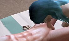 blue-haired slut watching a movie with stepfather, offering her pussy for anal sex