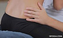 Yoga Teen Stretches Her Tight Ass on Chair After Workout.