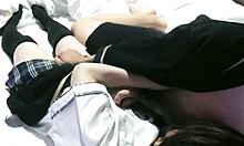 amateur japanese couple in beautiful costumes on the bed