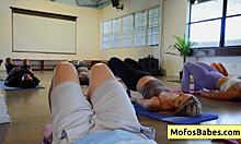 Sexy blonde slut sucks huge dick during yoga class with lindsey lakes and johnny love