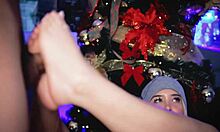 hey, watch me jerk my friend's cock with my feet 😏 cute latina bubble butt teasing