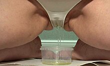 curvy milf pisses in white panties showing off