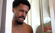 muscular dark guy enjoys time with skinny redhead venezuelan in bed