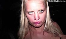 Young Blonde Teen Undresses In Car For Public Orgy