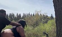 Remi, the sexy chubby bbw, rides a monster cock on a giant rock.