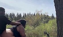 Remi, the sexy chubby bbw, rides a monster cock on a giant rock.