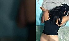 Latina with brown eyes gets fucked against the wall