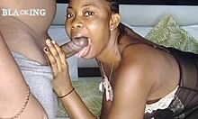 young girl with small tits experiences her first time sucking cock on the bed