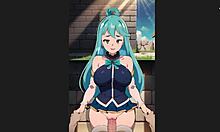 Konosuba Aqua Standing Sex Creampie In Hentai Game