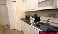 Theodora Day Gives Handjob To Stepbrother's Monster Cock In Kitchen