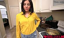 Theodora Day Gives Handjob To Stepbrother's Monster Cock In Kitchen