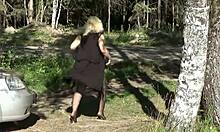 business woman flashing under dress in sexy outdoor solo