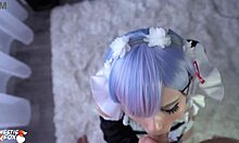 kawaii maid subtly deepthroats boss dick for cum in mouth pov