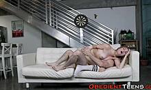 Submissive teen throated deep with big cock cum