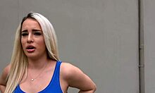 Bubble butt blonde bangs in garage in public with big cock