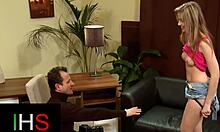 blonde girl with blue eyes FUCKS hard and TAKES cumshot on ASS