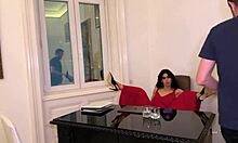 to keep her job she has to lick her bosss pussy