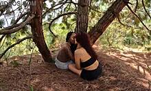 Outdoor threesome with two friends after exercise turns wild