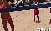 Teen babe offers her tight pussy to a lad for rough group action. She starts with intense ball licking.