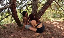 Outdoor threesome with two friends after exercise turns wild