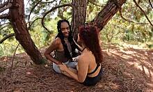 Outdoor threesome with two friends after exercise turns wild