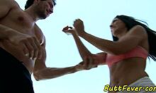 the assfucked euro babe rides her lover's cock outdoors after rimjob and cumshot