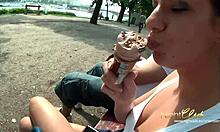 Sexy street girl loves money, acts like a slut for cash