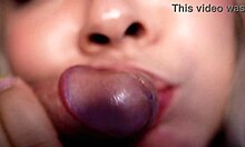 pretty face girl performs close-up on webcam