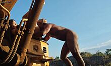 Worker Abandons Heavy Machine To Distract With Beautiful Woman Outdoors