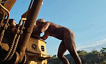 Worker Abandons Heavy Machine To Distract With Beautiful Woman Outdoors