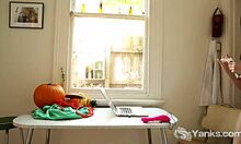 Chesty Australian Anne Melbourne intensely masturbates her hairless pussy with toys