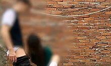 public sex scandal as cute latina teen sucks behind school. mexican babe gets wild!