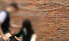 public sex scandal as cute latina teen sucks behind school. mexican babe gets wild!