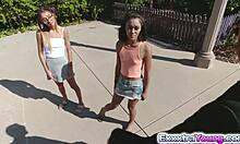 Petite Aria and Raquel Fuck Neighbor in Threesome