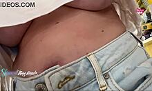 my hot wife flashes big natural tits while shopping