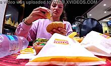 My step-brother invitess me to play with him while he controlls my lovense in public, spreading my legs.