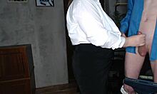 slutty secretary jerks off her boss's big cock at work 😜