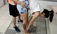 Personal trainer visits apartment for a complete workout session