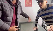 blonde guy takes big black cock until he cums