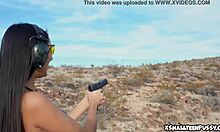 Showing off her cute tits outdoors