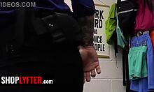 gracious loss prevention officer helps a nerdy shoplifter by showing her how a real man fucks