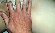 Redhead amateur takes dick in panties, holding cum after man cums