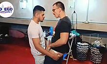 Hey, giving it to the huge laundry client in this gay fetish scene! 😈