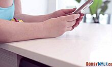 Lesbian cougar licks pussy and scissors with busty teen