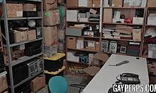 handsome guy caught stealing forced to service officer with mouth and body